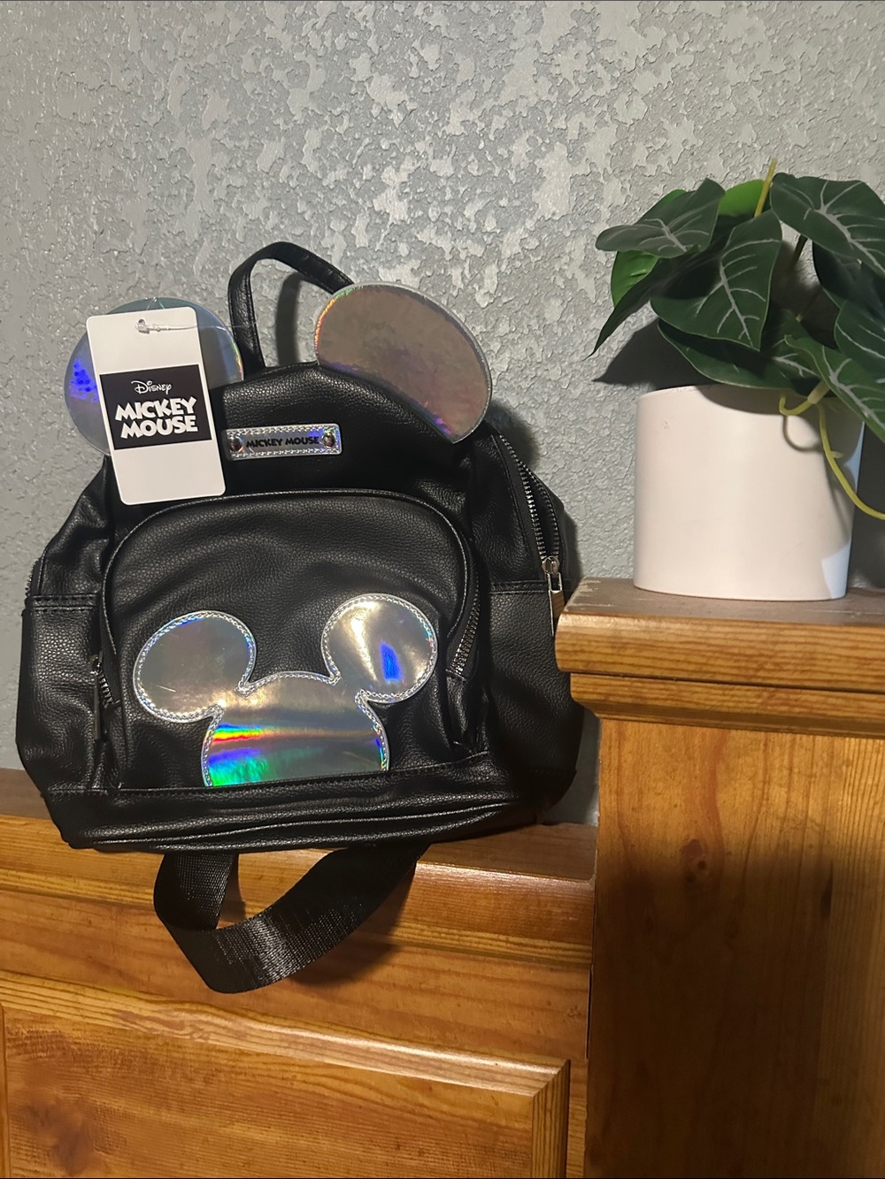 Disney Black Mini Backpack with Holographic Mickey Accents